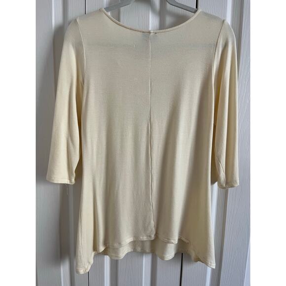 La Vayna Cream Beaded Jeweled Flattering Scooped Round Neck Sweater Blouse PL - Picture 4 of 8